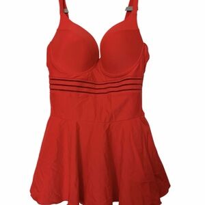 HALARA Red Swimdress with Built-In Bra and Skirt